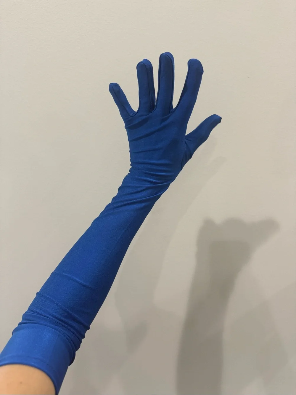 Women's Long Royal Blue Satin Look Gloves